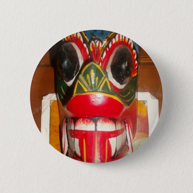 Beautiful Sri Lankan Traditional Fire Mask Art   2 Inch Round Button (Front)