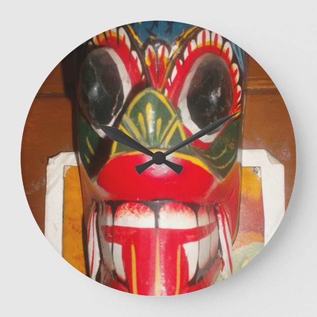 Beautiful Sri Lankan Traditional Fire Mask Art   Large Clock (Front)