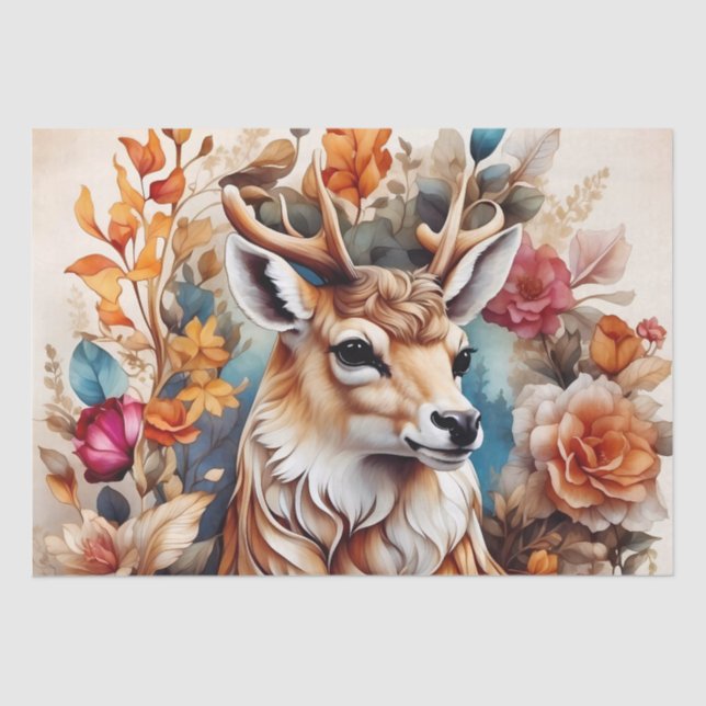 Beautiful Stag in amongst flowers Tissue Paper (Front)