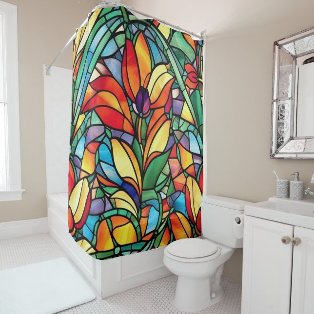 Beautiful Stained Glass Abstract Flower Floral (In Situ)