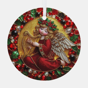 Beautiful Stained Glass Christmas Angel Glass Ornament