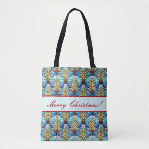 Beautiful Stained Glass Christmas Tree Pattern Tote Bag