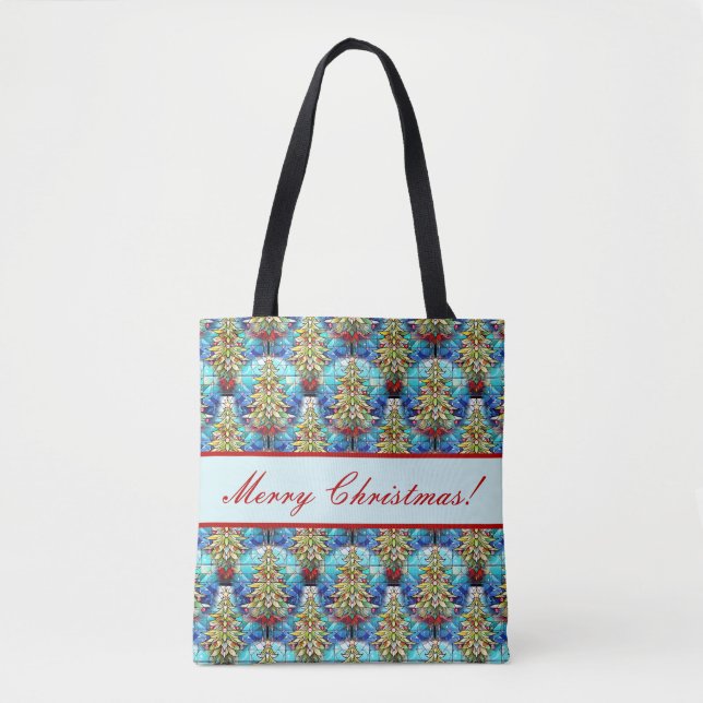 Beautiful Stained Glass Christmas Tree Pattern Tote Bag (Front)