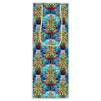 Beautiful Stained Glass Christmas Tree Pattern Wine Gift Bag