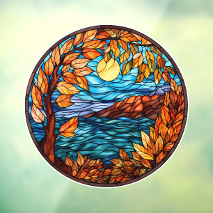 Beautiful Stained Glass Fall Scene  Window Cling