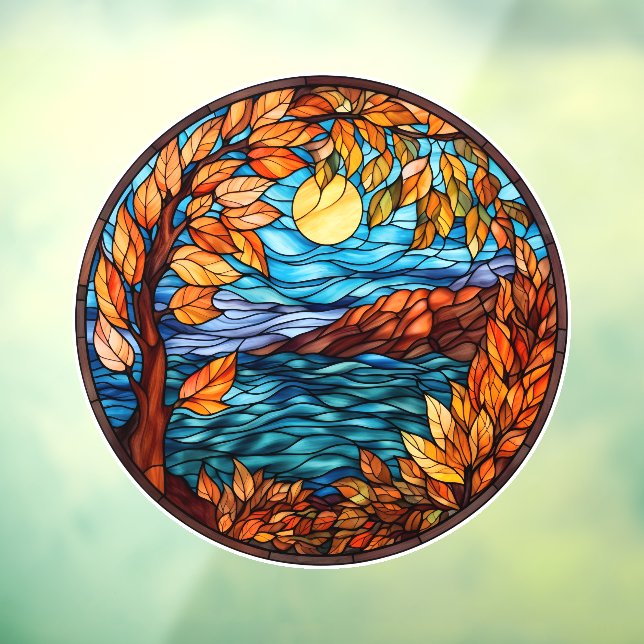 Beautiful Stained Glass Fall Scene  Window Cling (Sheet 3)