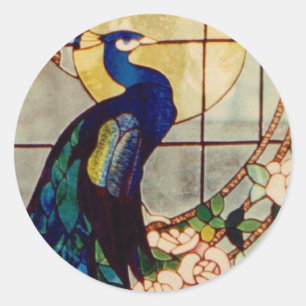 Beautiful Stained Glass Peacock Classic Round Sticker