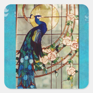 Beautiful Stained Glass Peacock Square Sticker