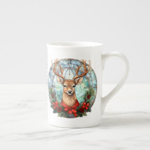 Beautiful Stained Glass Reindeer  Bone China Mug