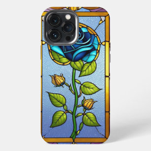 Beautiful Stained Glass Window with Blue Rose iPhone 13 Pro Max Case