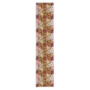 Beautiful Star of David with flowers on maroon Short Table Runner