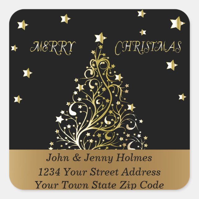 Beautiful starry metallic gold Christmas tree Square Sticker (Front)