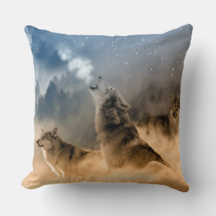 Beautiful Stars Foggy Cold Night Wolfs Howl Throw Pillow