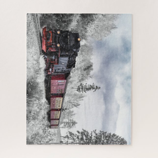 Beautiful Steam Locomotive Winter Scene Jigsaw Puzzle (Vertical)
