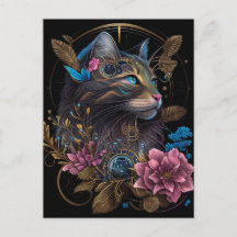 Beautiful steampunk Maine Coon with flowers AI art