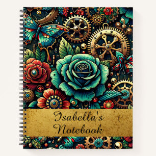 Beautiful Steampunk Themed Gears and Roses Notebook