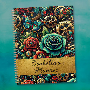 Beautiful Steampunk Themed Gears and Roses Planner