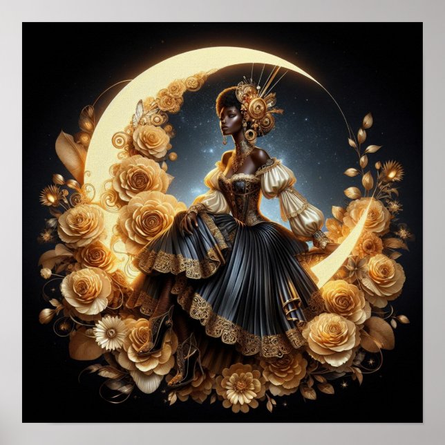 Beautiful Steampunk Woman on the Moon Poster (Front)