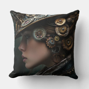 Beautiful Steampunk Woman Throw Pillow