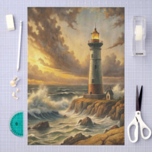 Beautiful Stormy Coastal Lighthouse Decoupage Tissue Paper