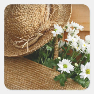 BEAUTIFUL STRAW HAT W/ DAISIES Sticker