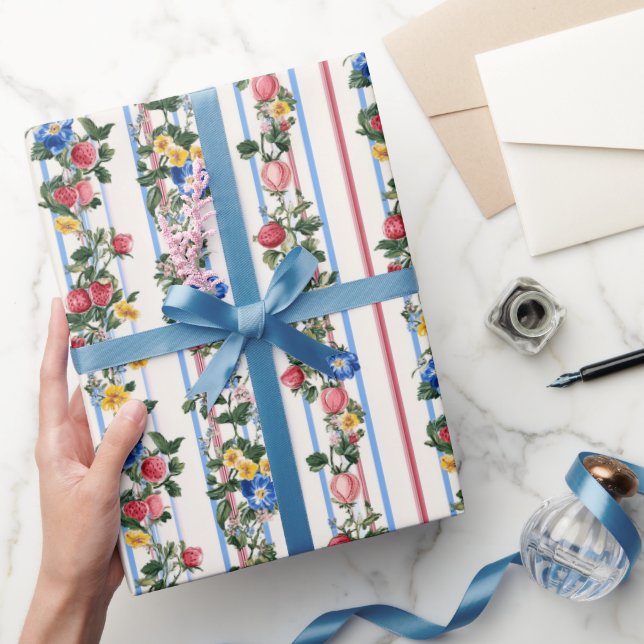 Beautiful Strawberries and Floral Bridal  Wrapping Paper (Gifting)