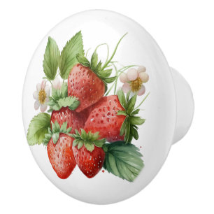 Beautiful Strawberries Ceramic Knob