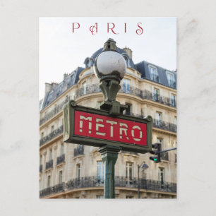 Beautiful Street Metro Sign Paris City Close Up Postcard