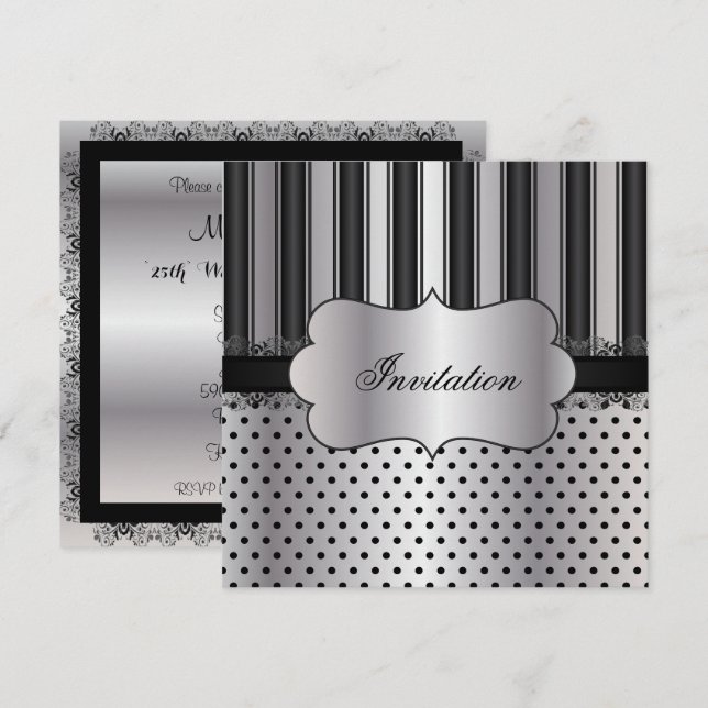 Beautiful Stripe Silver | Any Occasion Invitation (Front/Back)