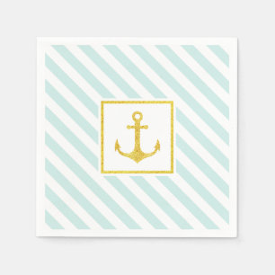 Beautiful Striped Pattern Golden Anchor Napkin