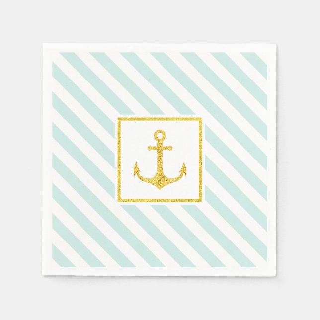 Beautiful Striped Pattern Golden Anchor Napkin (Front)