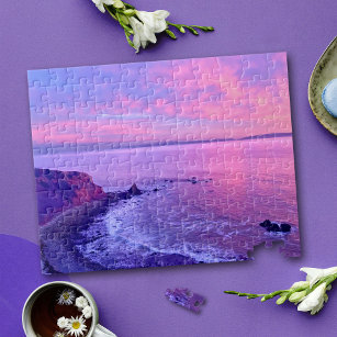 Beautiful Stunning Purple Pink Ocean Sunset Photo Jigsaw Puzzle