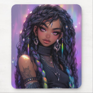 Beautiful Stylish Braided Hair Anime Girl Mouse Pad