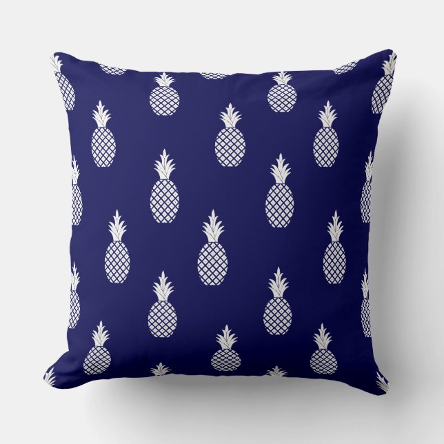 Beautiful Stylish White Pineapple Pattern On Blue Throw Pillow (Front)