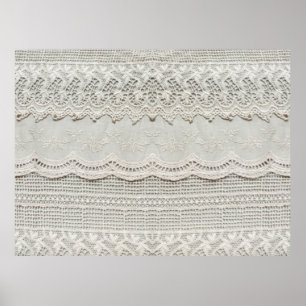 Beautiful, subtle, white laced textile close up.  poster