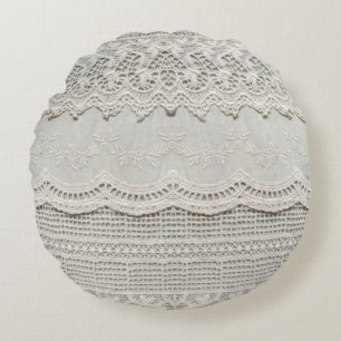Beautiful, subtle, white laced textile close up. round pillow