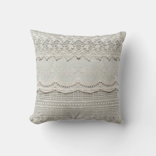 Beautiful, subtle, white laced textile close up. throw pillow