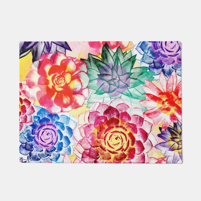 Beautiful Succulent Plants Artsy Watercolor Doormat (Front)