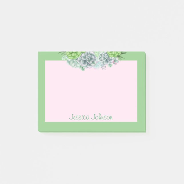 Beautiful Succulents Plants Lovers Personalized Post-it Notes (Front)