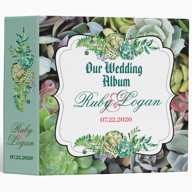 Beautiful Succulents Wedding Album Binder (Front/Spine)