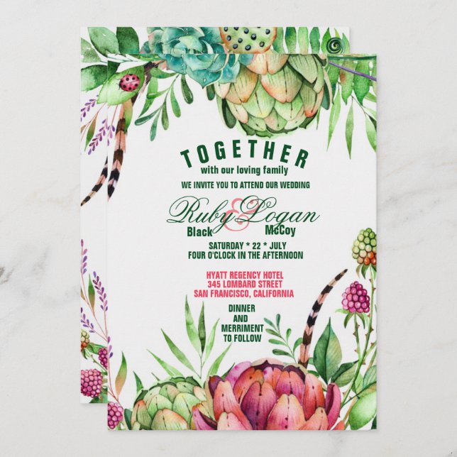 Beautiful Succulents Wedding Invitation (Front/Back)