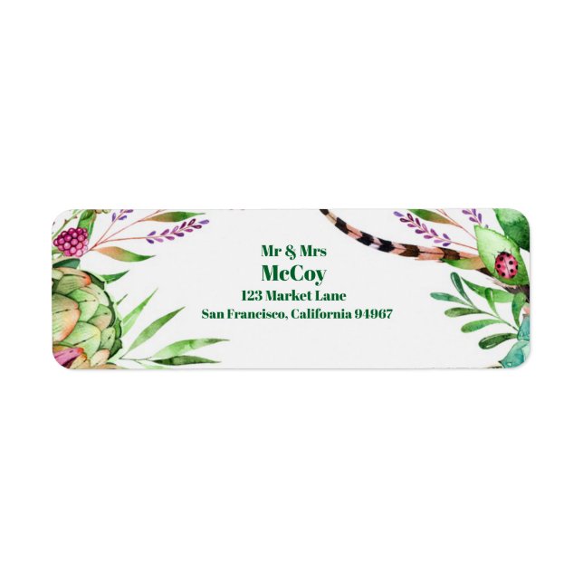 Beautiful Succulents Wedding Return Address Labels (Front)