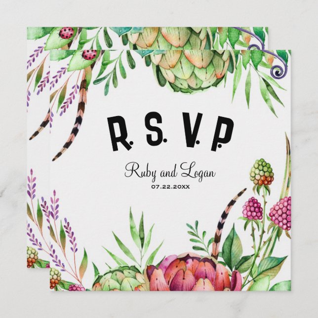 Beautiful Succulents Wedding RSVP Card (Front/Back)
