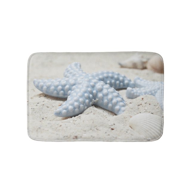 Beautiful summer beach sea star shell and sand bath mat (Front)