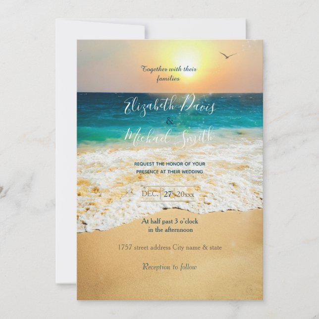 Beautiful Summer Beach Sunset Photo Invitation (Front)