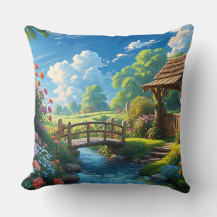 Beautiful Summer, colourful illustration, Throw Pillow