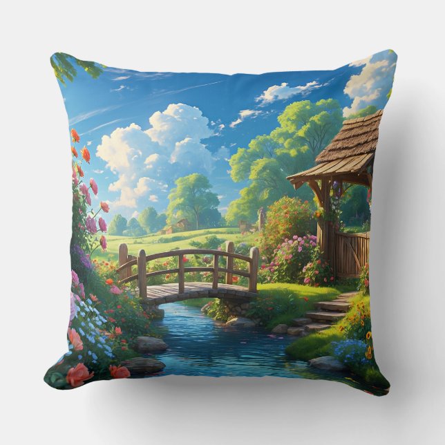 Beautiful Summer, colourful illustration, Throw Pillow (Front)