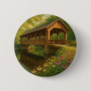 Beautiful summer covered bridge art 2 inch round button