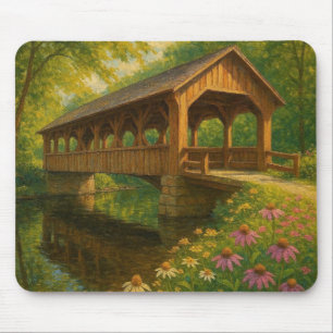 Beautiful summer covered bridge art mouse pad