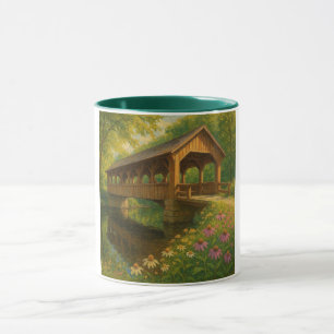 Beautiful summer covered bridge art mug